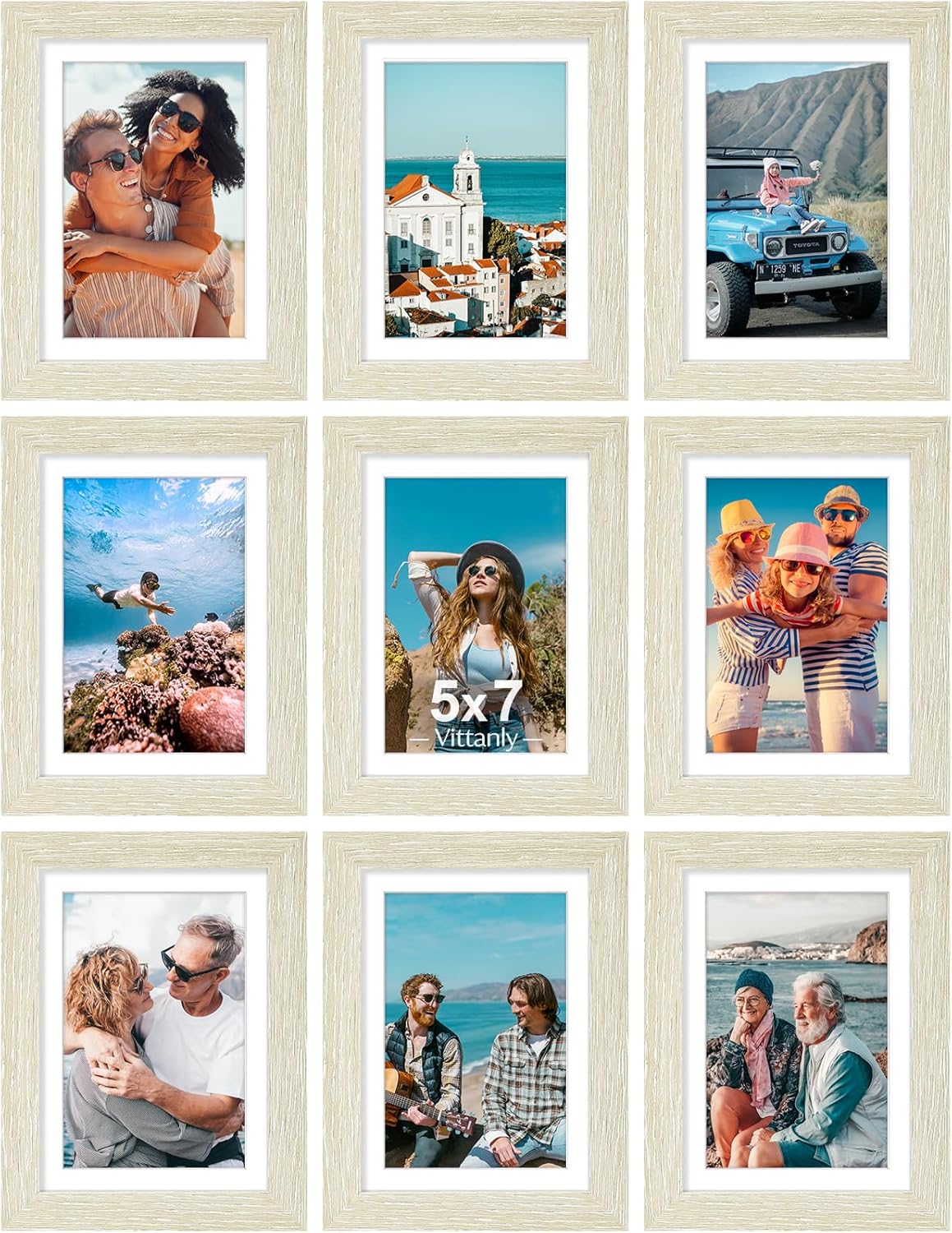 Vittanly 5x7 Picture Frames Set of 9, Shatter Resistant Plexiglass, Display 4x6 Pictures with Mat