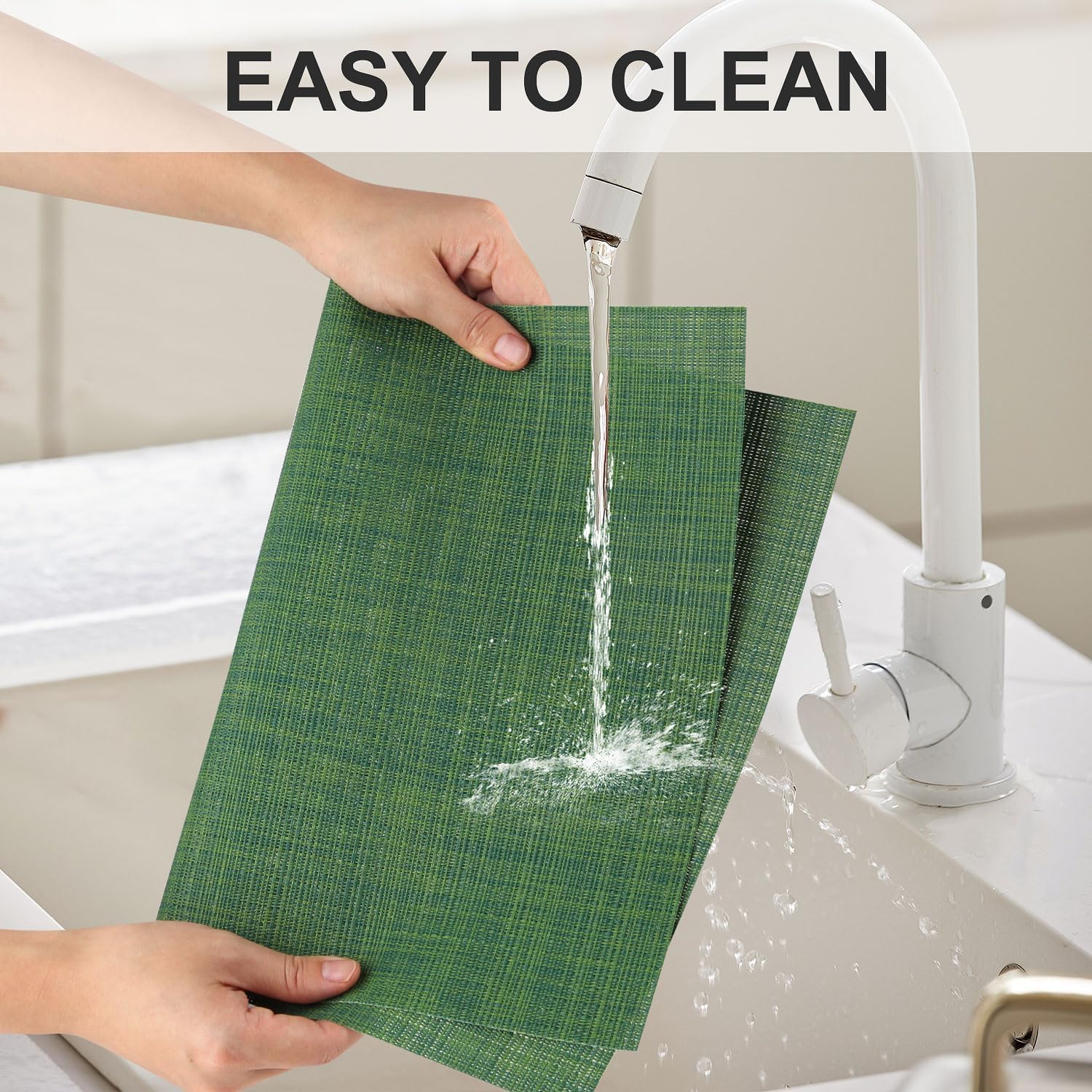 Vinyl Placemats Set of 4, PVC Woven Washable Non-Slip Table Mats, Heat Resistant Wrinkle Free Place
