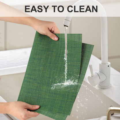 Vinyl Placemats Set of 4, PVC Woven Washable Non-Slip Table Mats, Heat Resistant Wrinkle Free Place