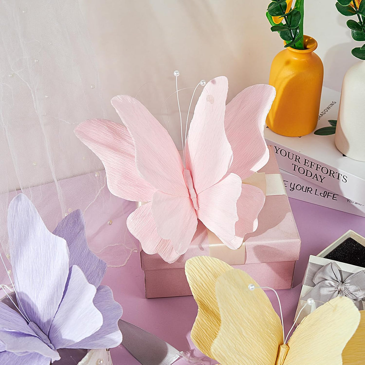 SUNBEAUTY Butterfly Party Decorations Hanging Butterfly Decorations 6Pcs Crepe Paper Garden 3D