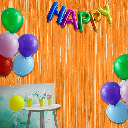 2 Pack Backdrop Curtains, 3.28 FT x 7.05 FT Orange Color Tinsel Backdrop, Metallic Party Streamer