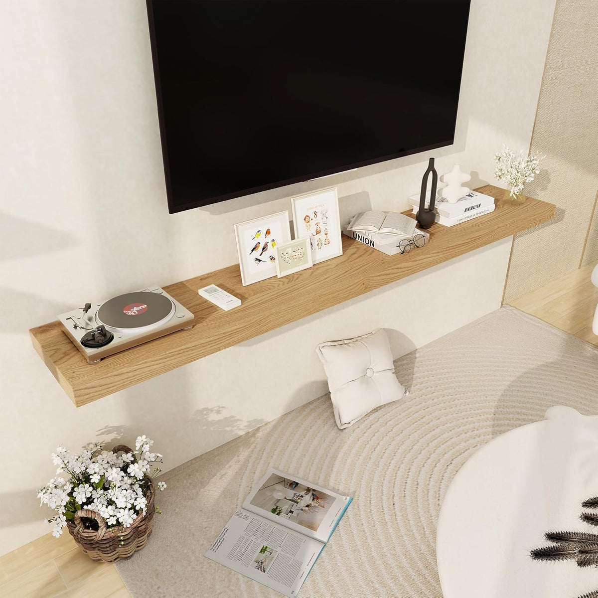 Fun Memories 72 Inch Floating Shelf, 12 Inch Deep Wall Shelf for Fireplace Mantel, Deep Storage