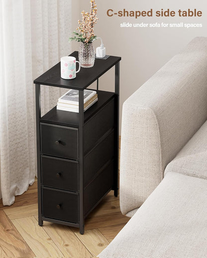 TUTOTAK Narrow Night Stand with Charging Station, Slim End Table with Plugins, Tall Side Table with