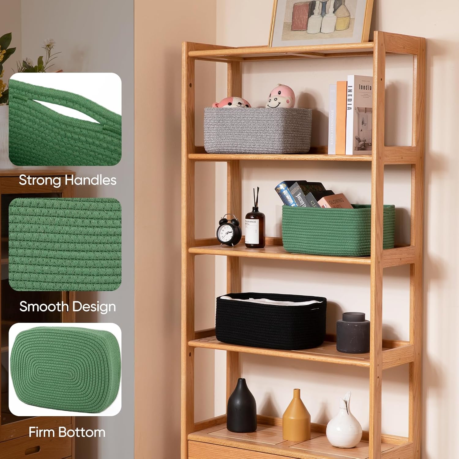 OIAHOMY 4 Pack 14.17*11.02*6.3IN Storage Baskets for Organizing Shelves, Woven Rope Baskets for