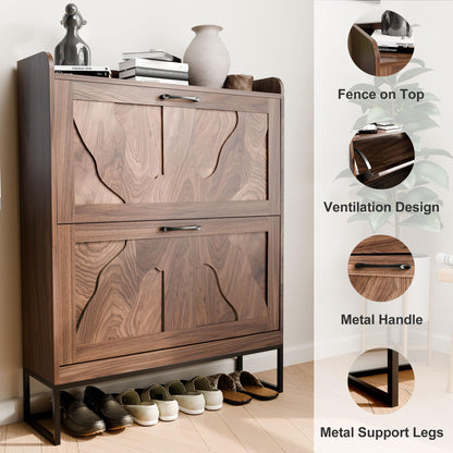 infurnic Shoe Storage Cabinet with 2 Flip Drawers, Narrow Shoe Cabinet for Entryway, Freestanding