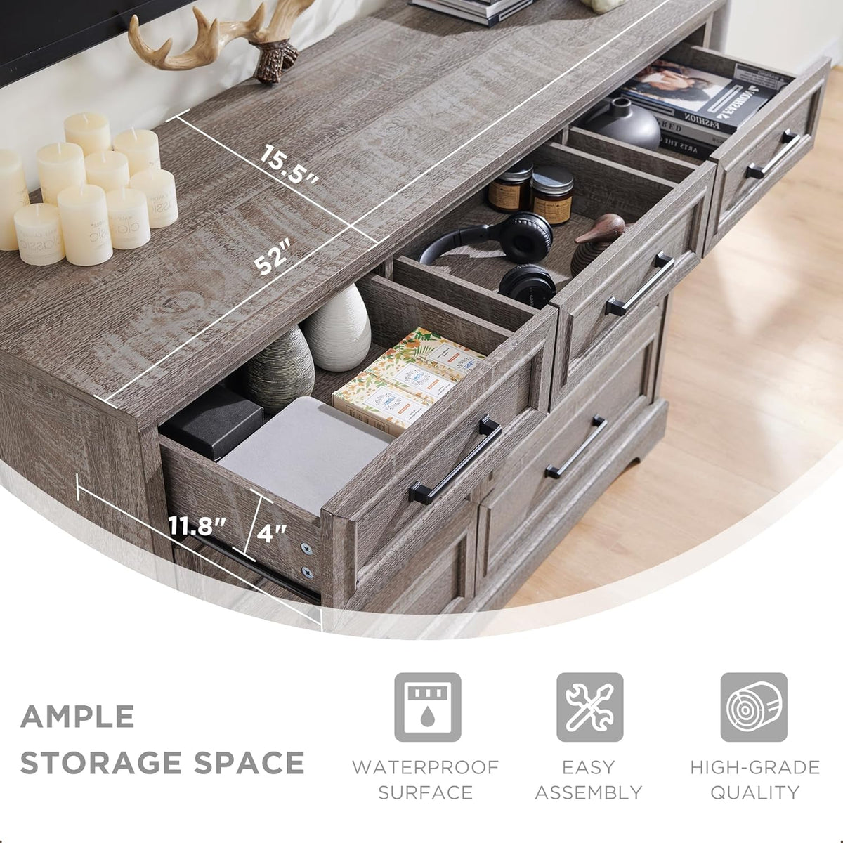 Farmhouse 9 Drawer Dresser for Bedroom, 36 Inch Tall Modern Dresser TV Stand with Large Drawers &