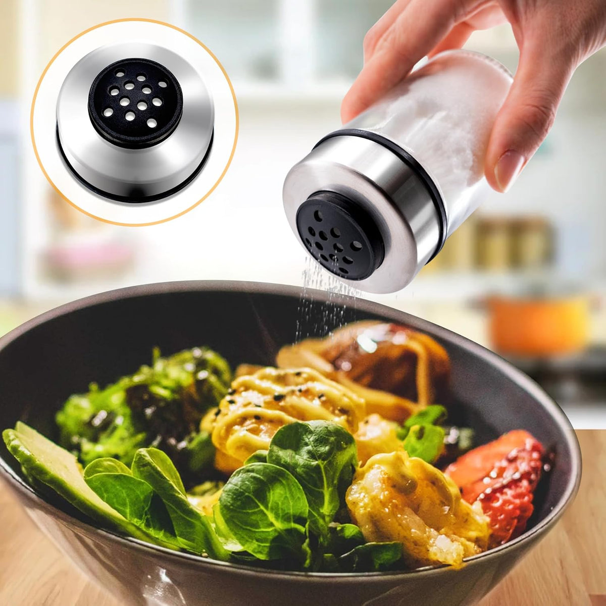 Mlici Oil and Vinegar Dispenser Set of 6 Bottles, Stainless Steel Salt Pepper Holder with 360°