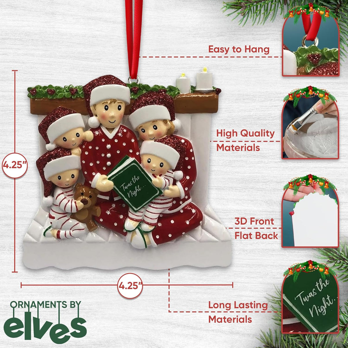 Bedtime Storytelling Family of 5 Christmas Ornament 2025 Personalized Family Christmas Ornaments