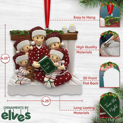 Bedtime Storytelling Family of 5 Christmas Ornament 2025 Personalized Family Christmas Ornaments