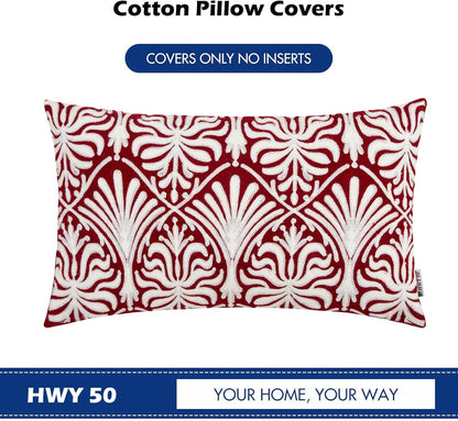 HWY 50 Burgundy Red Decorative Lumbar Pillow Cover Rectangle 12x20 Inch (1 Piece), Embroidered