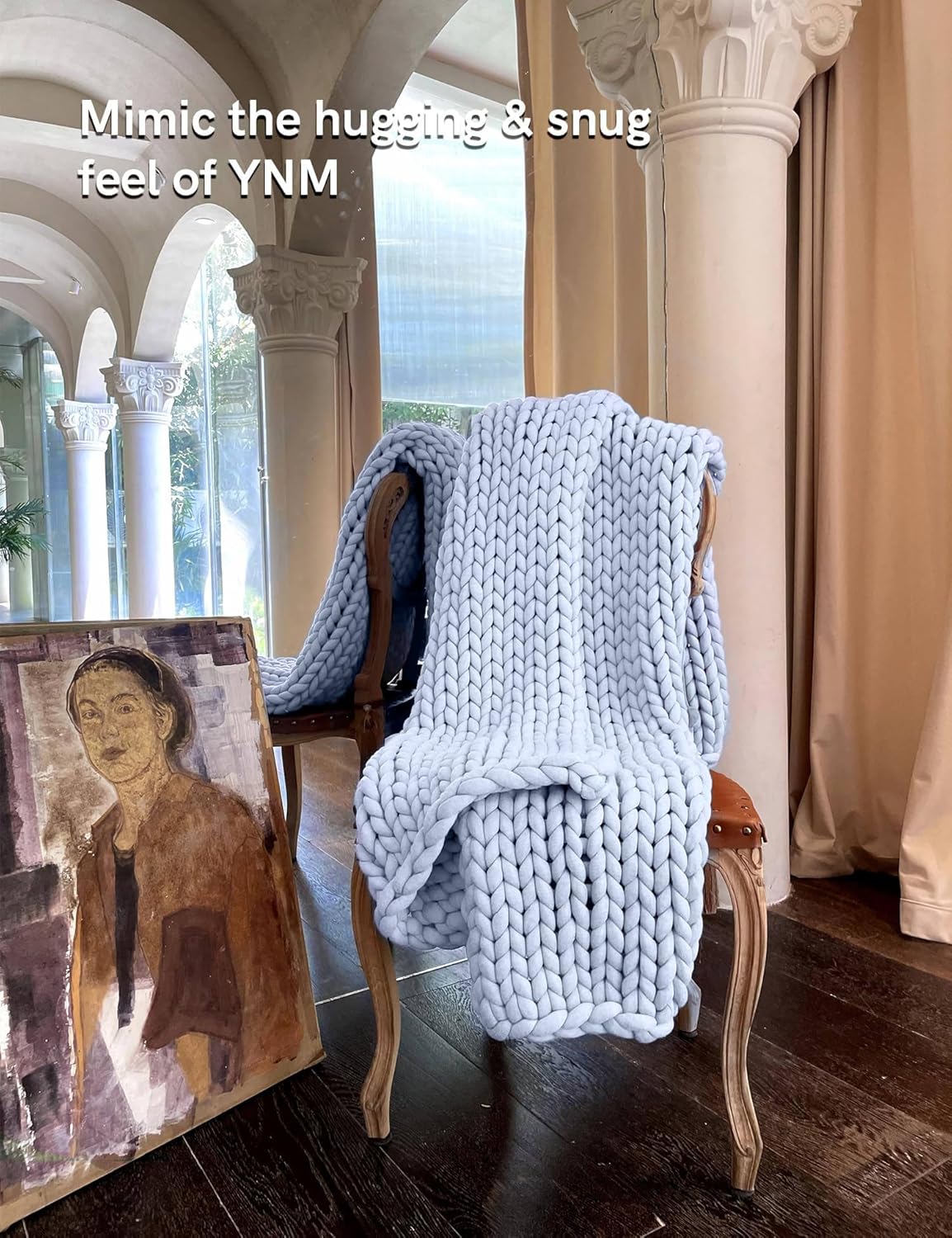 YnM Chunky Throw Blanket, Medium-Weight, Hand Knitted, Skin Friendly, Ventilated and Breathable