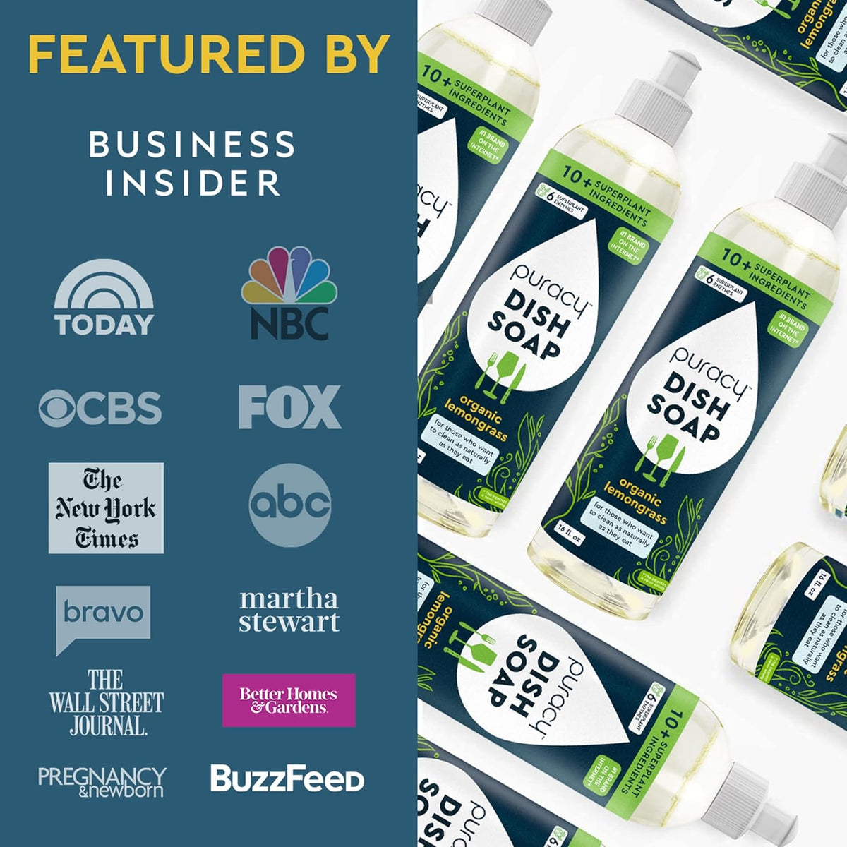 Puracy Natural Dish Soap Packs - Skin-Softening Plant-Based Dishwashing Soap, Non-Toxic Dish Soap