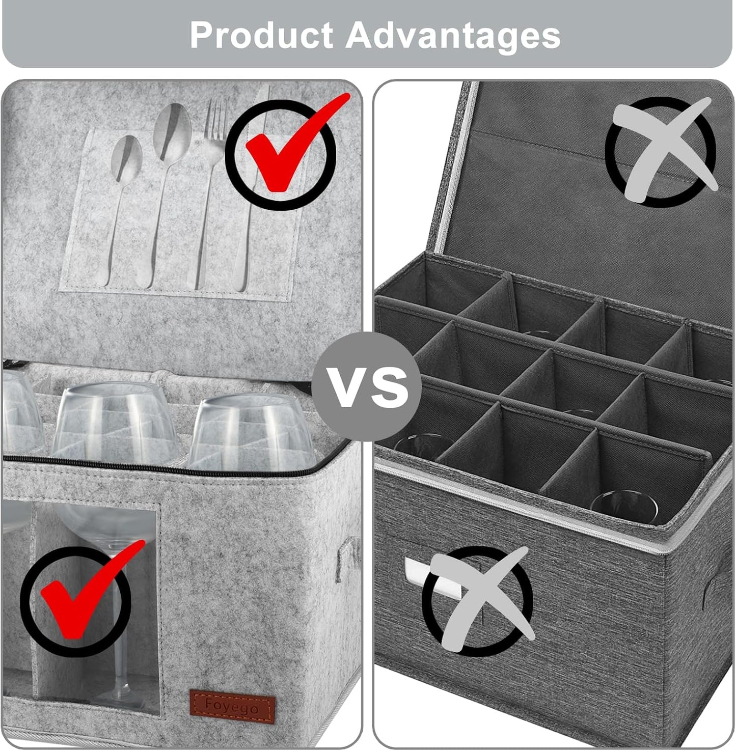2 Pack Wine Glass Storage Box with Dividers, Stemware Storage Containers for Packing and Moving