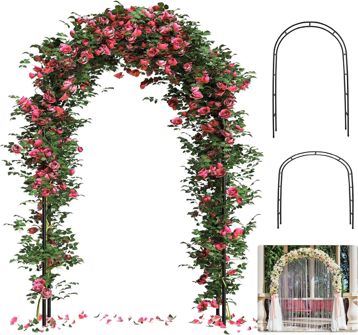 Thickened Rustproof Garden Arch, Wedding Arch- 4.6 * 7.8 or 6.4 * 7.5Ft, Easy to Assemble, Long