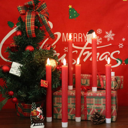 GenSwin Flameless Red Taper Candles Flickering with 10-Key Remote, Battery Operated Led Warm 3D
