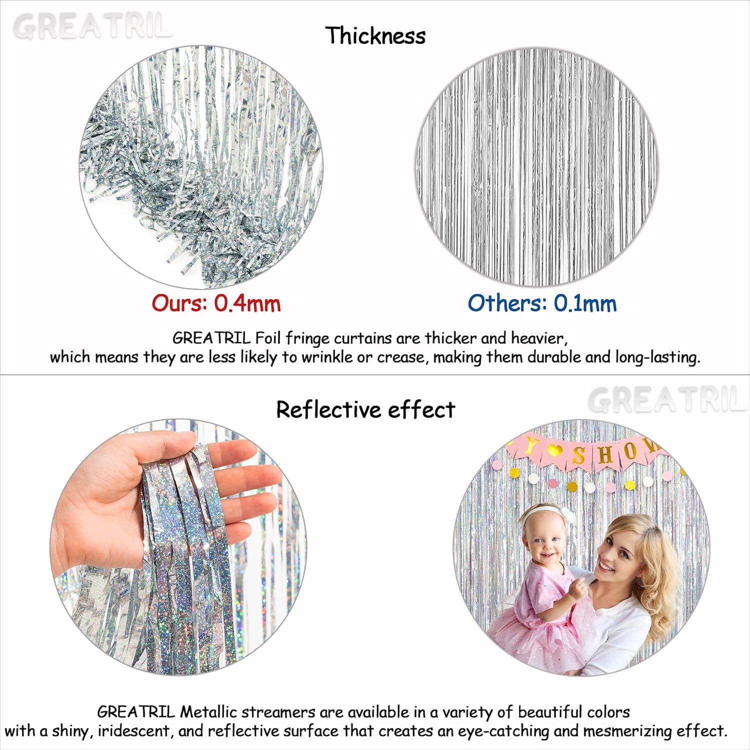 Silver Foil Fringe Tinsel Backdrop - GREATRIL Metallic Tinsel Streamers Curtains for 2025