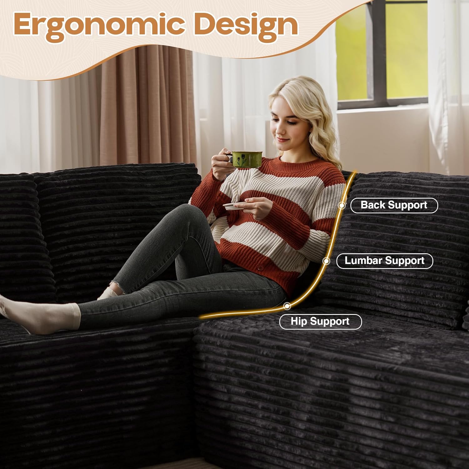 Cloud Sectional Couches for Living Room,U Shaped Modular Sofas No Assembly,135x79 Inches Plush