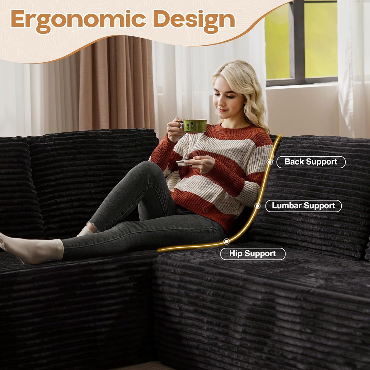 Cloud Sectional Couches for Living Room,U Shaped Modular Sofas No Assembly,133x68 Inches Plush