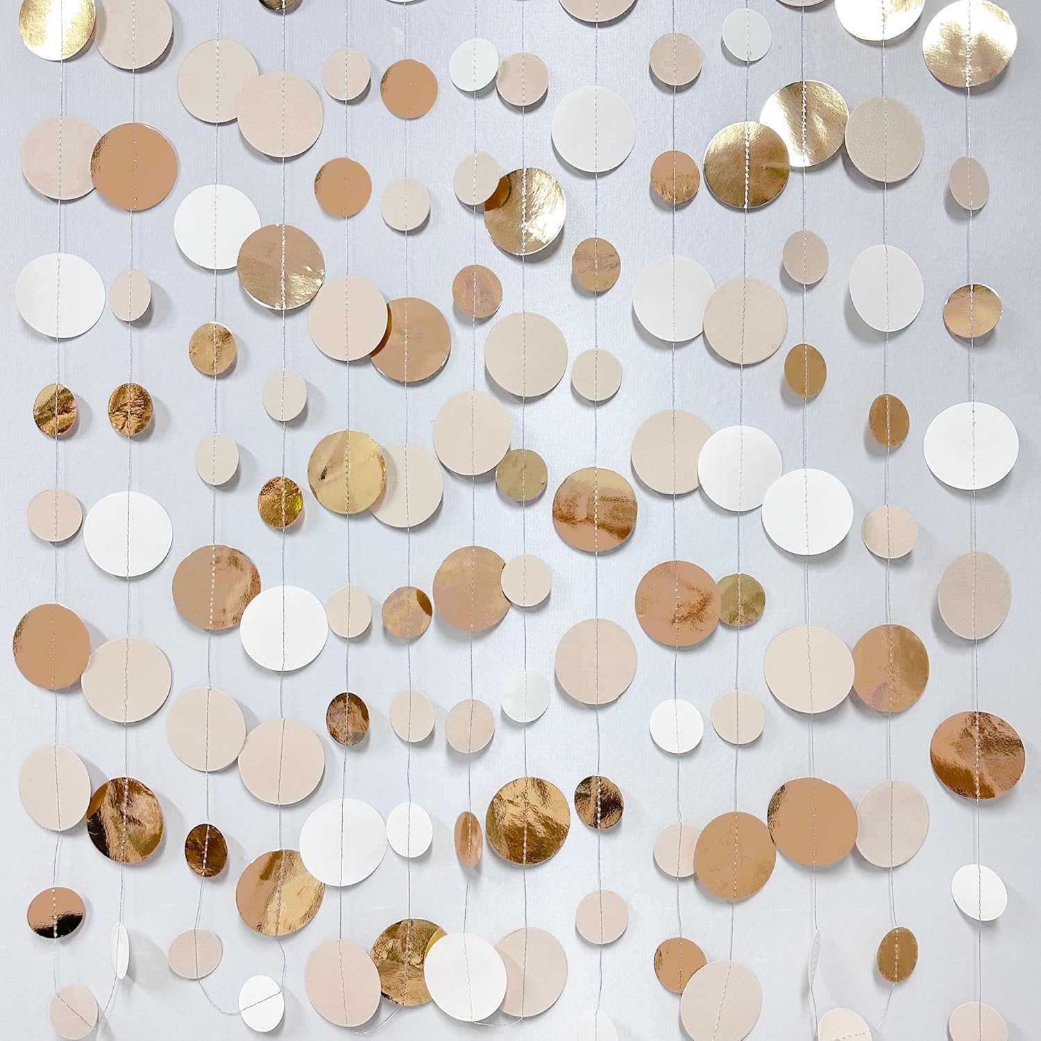 Champagne Gold Party Decorations Circle Dots Garland Gold Neutral Nude Neutral Cream Beige Boho