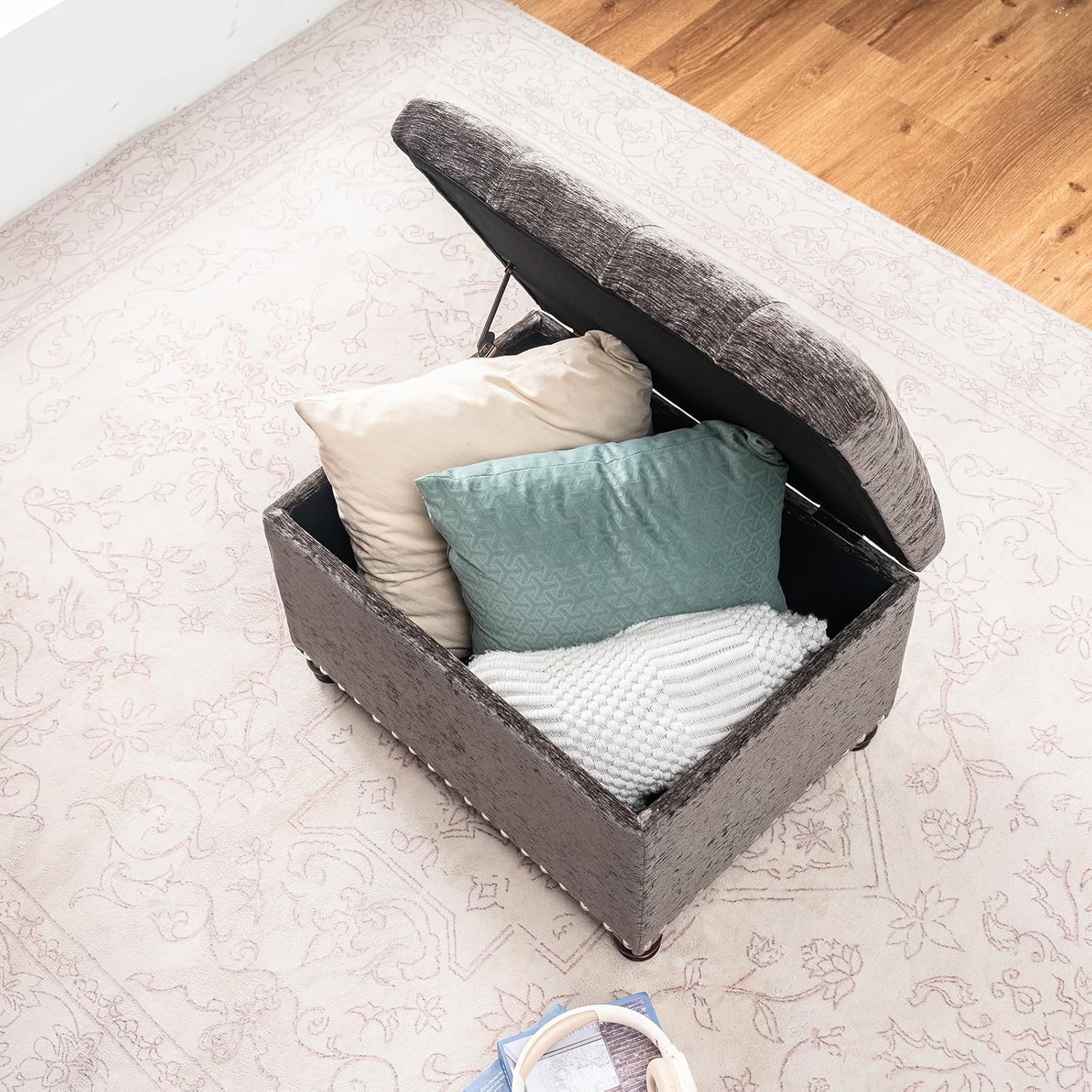 Joveco Storage Ottoman Bench, Rectangle 24" Velvet Foot Rest Stool Square Footstool for Living