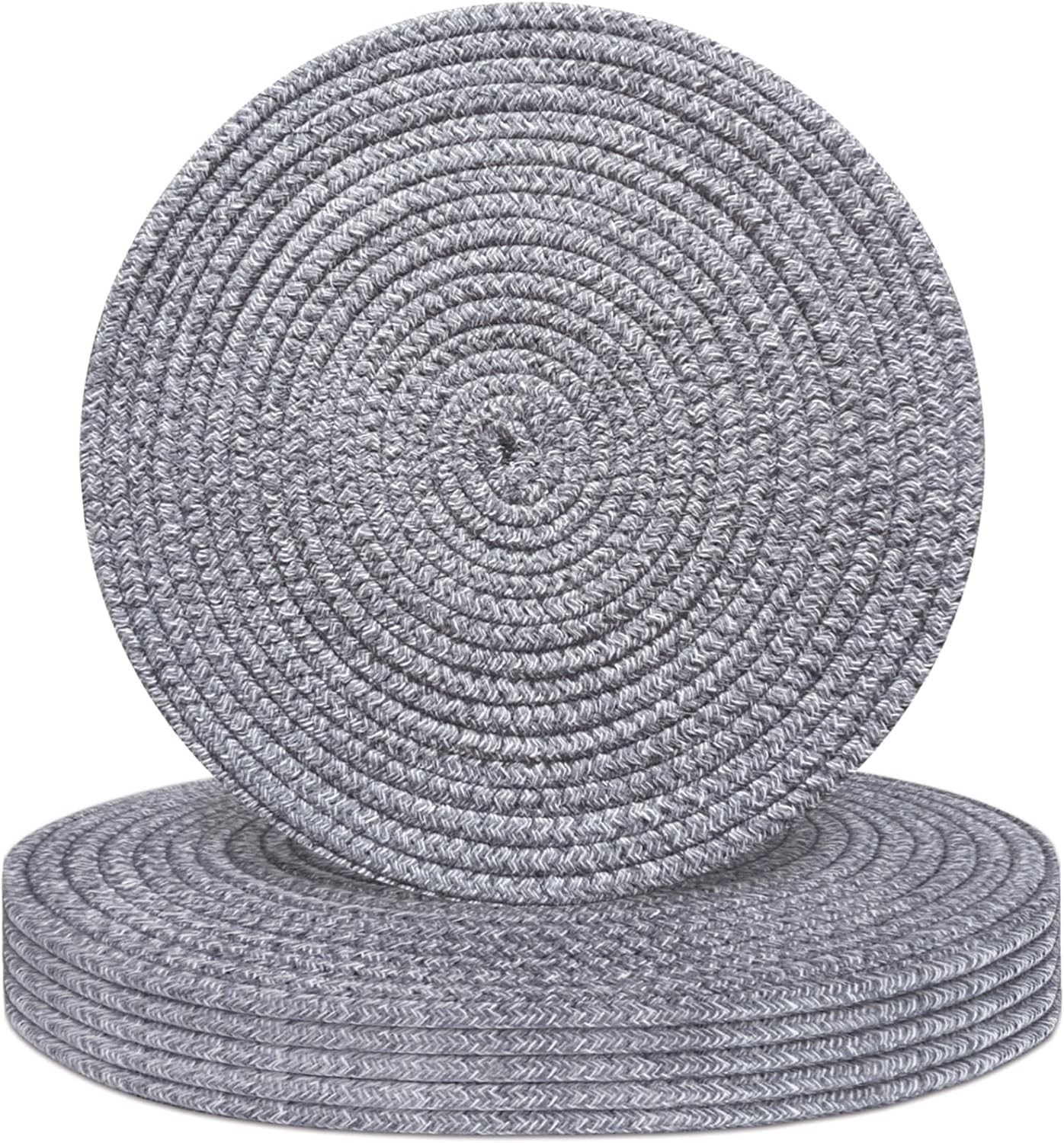 Round Placemats Set of 6, Cotton Rope Woven Table Mats, Hot Pads for Kitchen, Non Slip Heat