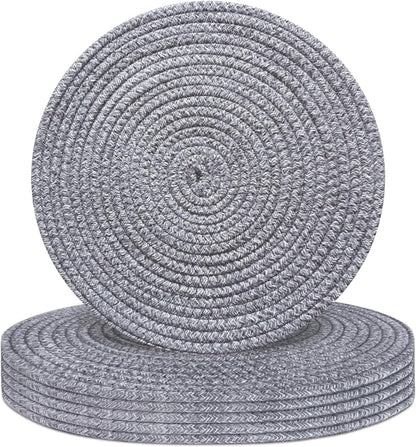 Round Placemats Set of 6, Cotton Rope Woven Table Mats, Hot Pads for Kitchen, Non Slip Heat