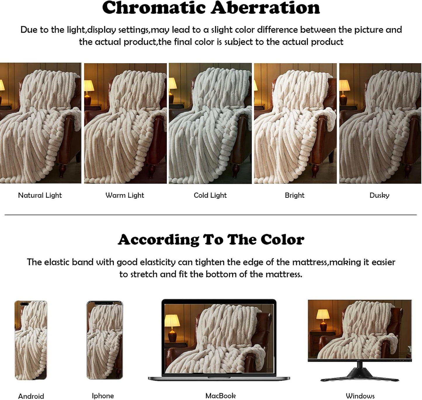 NEWCOSPLAY Faux Fur Throw Blanket Linen 3D Ribbed Plush Thick Warm Blanket for Couch Sofa Bed