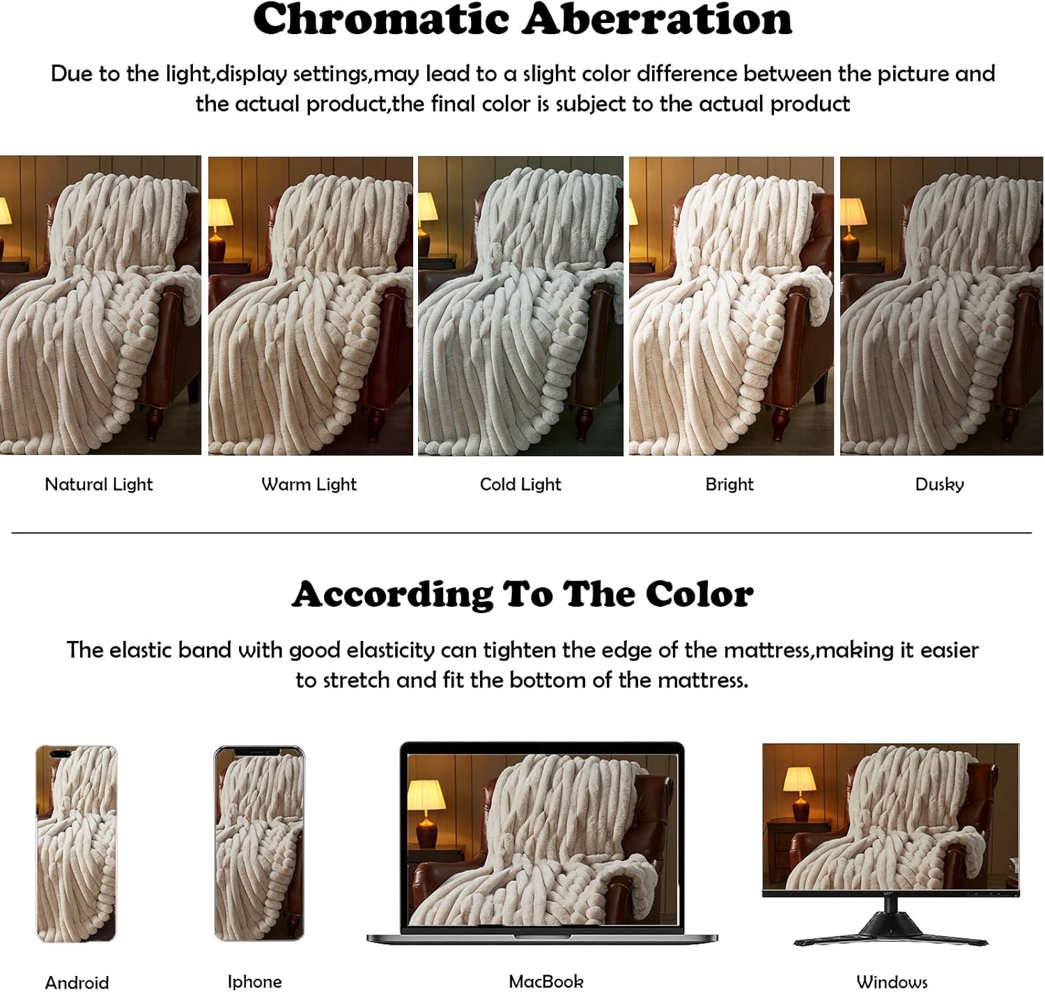 NEWCOSPLAY Faux Fur Throw Blanket Linen 3D Ribbed Plush Thick Warm Blanket for Couch Sofa Bed