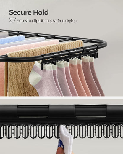SONGMICS Clothes Drying Rack, with Sock Clips, Metal Laundry Rack, Foldable, Space-Saving