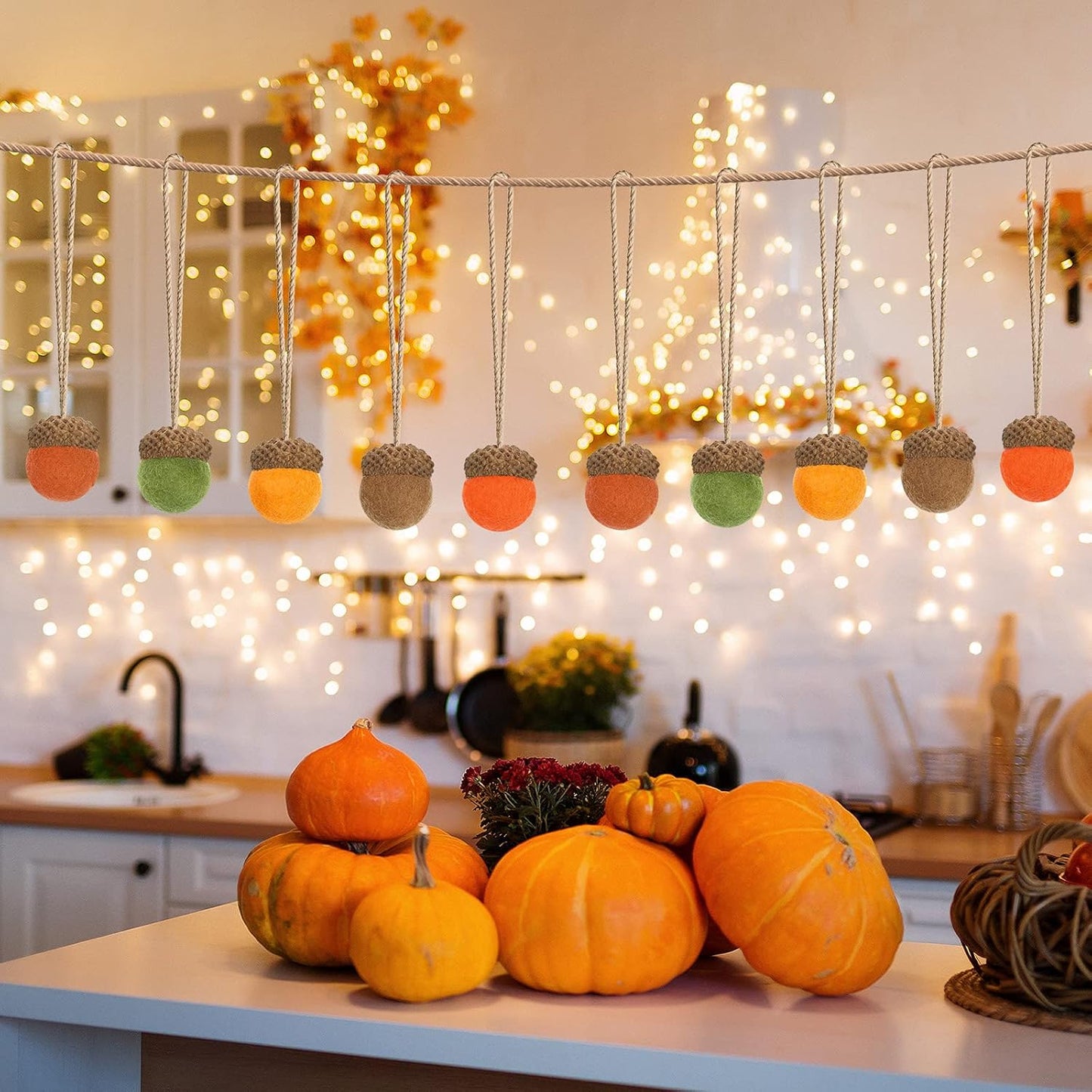 Tatuo 25 Pcs Fall Felt Acorn Ornament Hanging Wool Felted Acorn Garland for Fall Tree Ornament