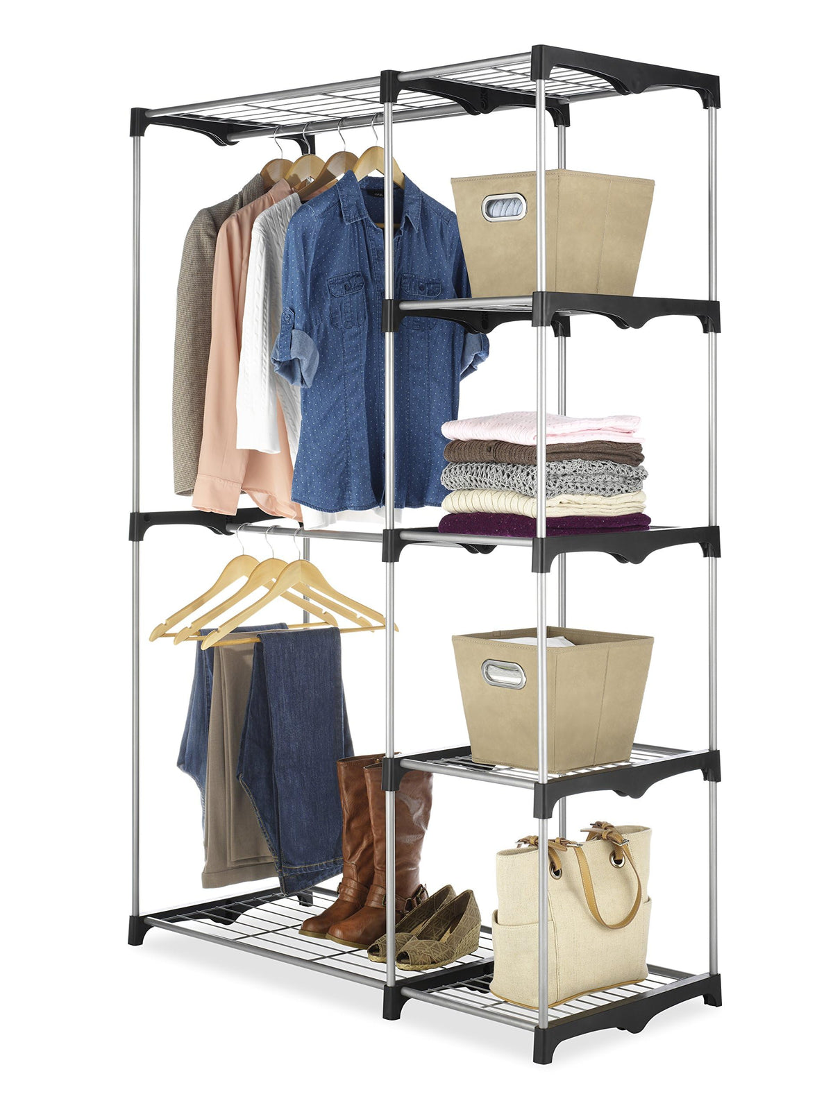 Whitmor Metal Hanging Closet Organizer, Clothes Rack for Hanging Clothes, Double Rod Closet, Metal