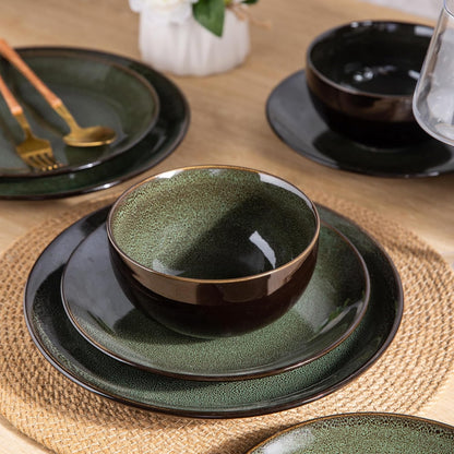 LERATIO Ceramic Dinnerware Sets for 8,Stoneware Plates and Bowls Sets,Handmade Reactive Glaze