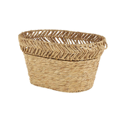 Deco 79 Seagrass Handmade Decorative and Functional Storage Basket Large Woven Oval Basket