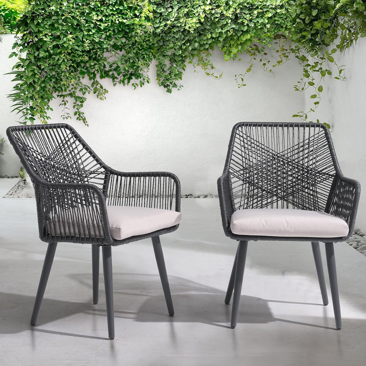 Patiorama Patio Dining Chair Set of 4, Woven Rope Outdoor Dining Chairs w/Steel Frame, All-Weather