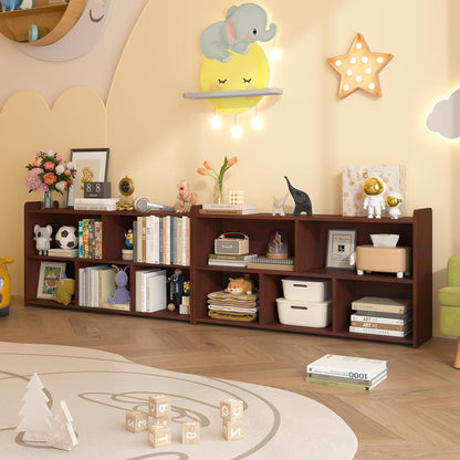 Book Shelf Set of 2, 5 Cubes Storage Organizer, Open Shelf Wooden Bookcase, Freestanding Cherry
