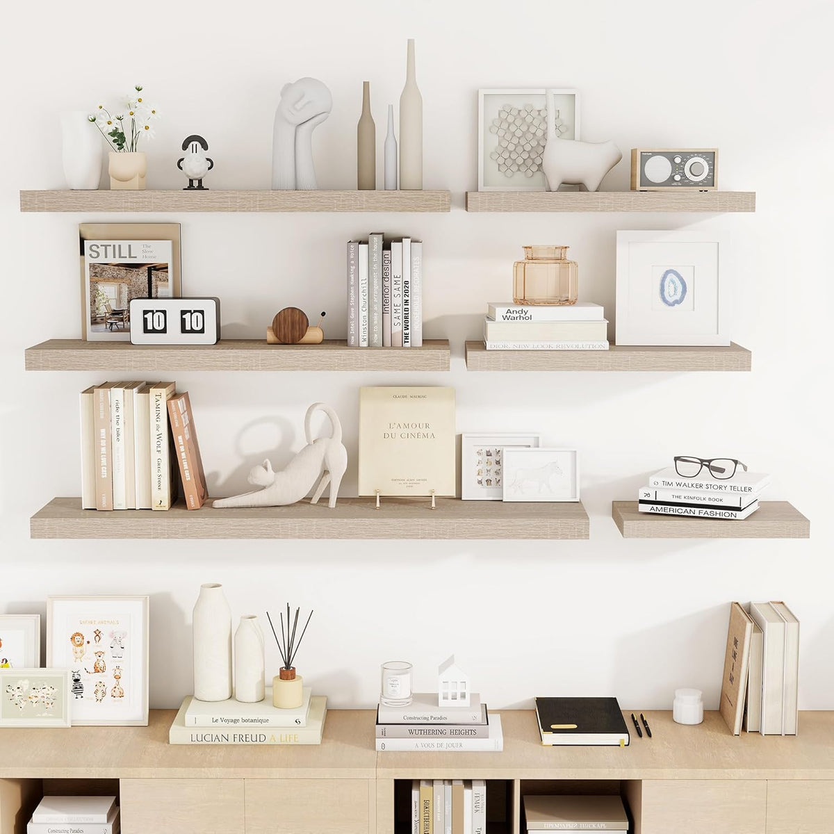 48 Inch Floating Shelves, 3D Textured Wood Grain, 48"x9.25"x1.5" Inch Deep Floating Shelves for