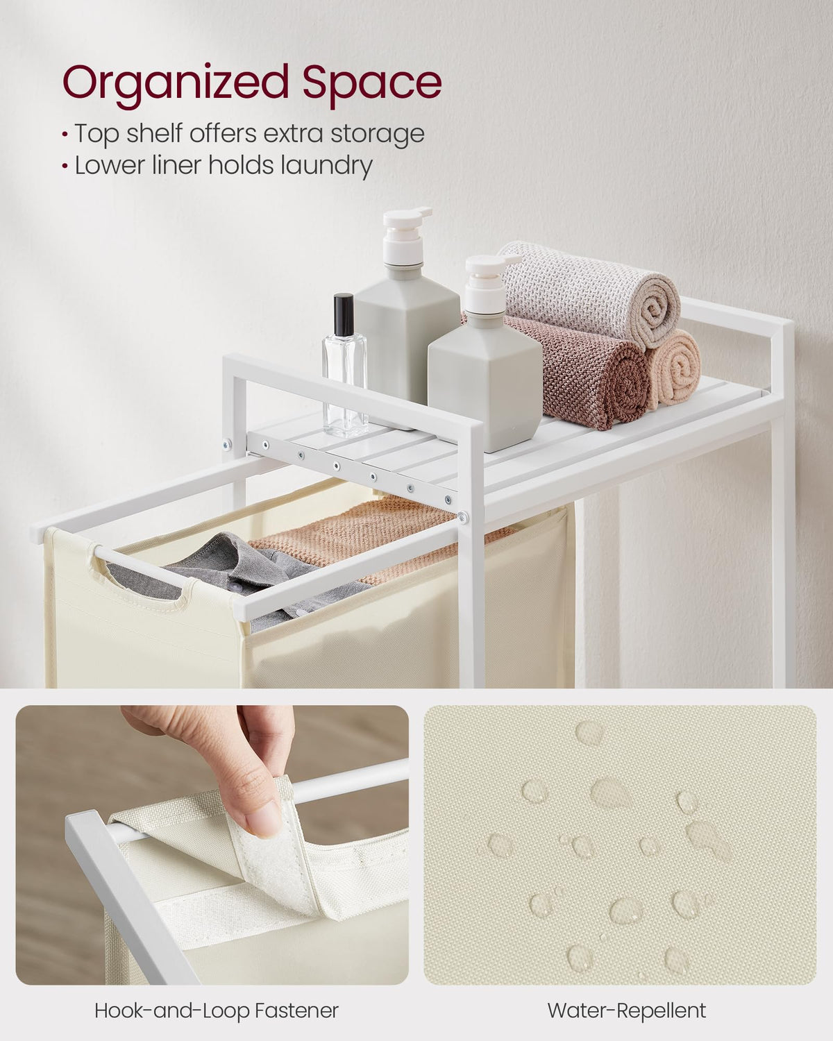 VASAGLE Laundry Hamper, Laundry Basket, Laundry Sorter with a Pull-Out and Removable Bag, Shelf