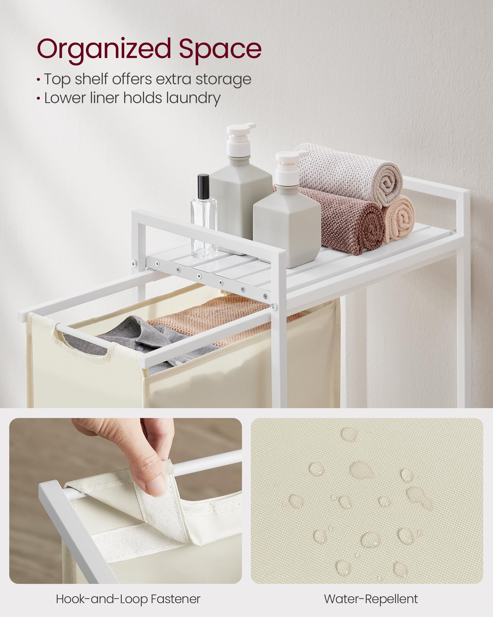 VASAGLE Laundry Hamper, Laundry Basket, Laundry Sorter with a Pull-Out and Removable Bag, Shelf