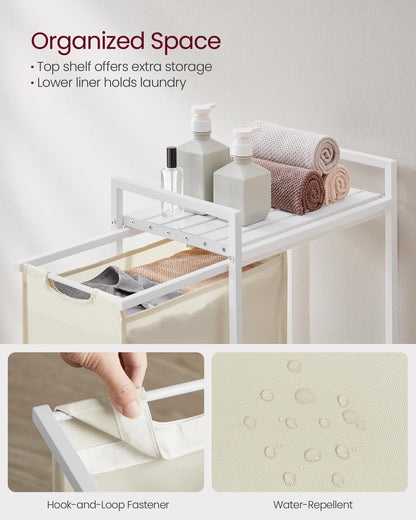 VASAGLE Laundry Hamper, Laundry Basket, Laundry Sorter with a Pull-Out and Removable Bag, Shelf