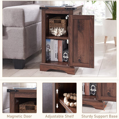 JXQTLINGMU Nightstand with Charging Station, Rectangular Farmhouse End Table with Barn Door and