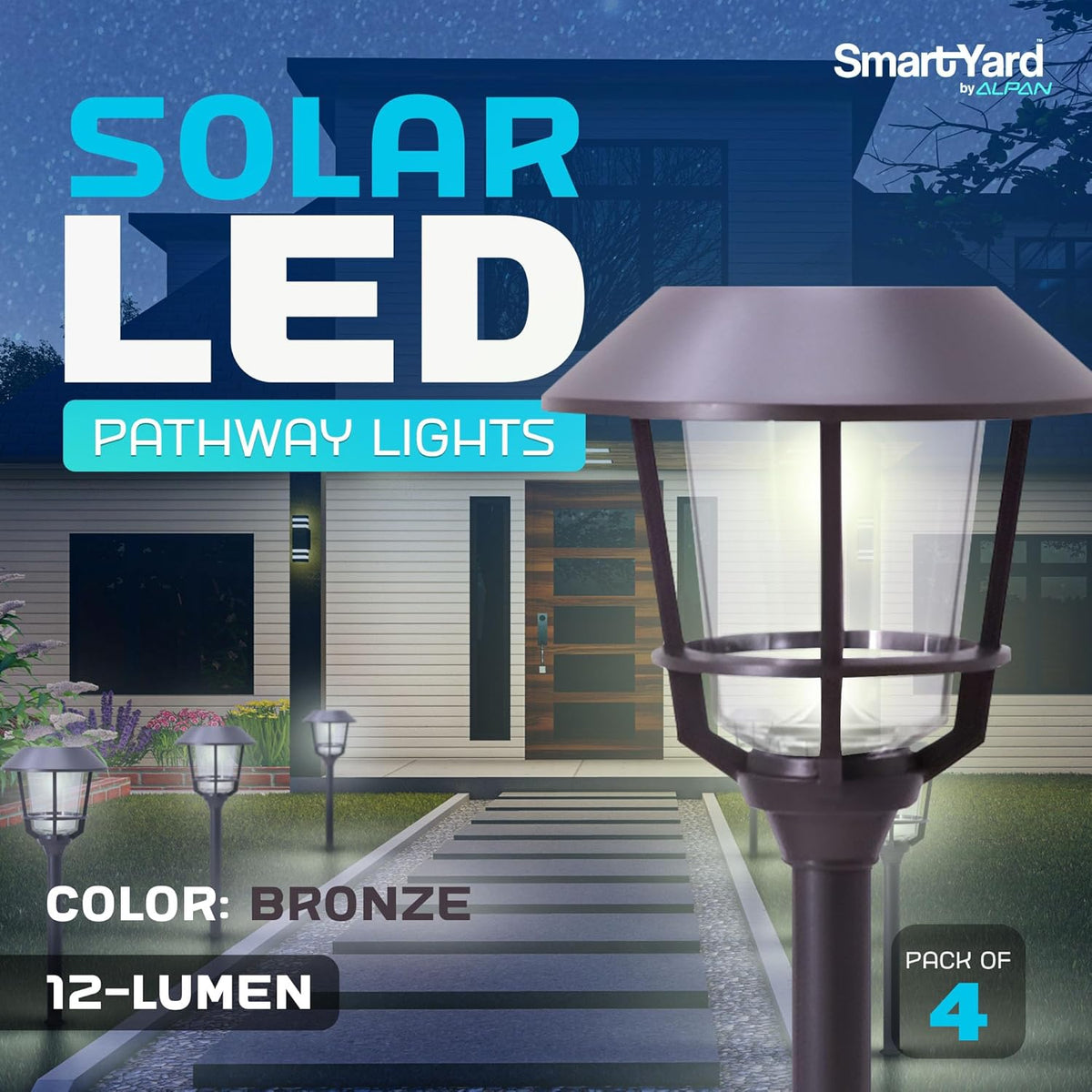 Solar LED Path Lights 4 Pack – 12 Lumens, Warm White, Oil-Rubbed Bronze, Solar Powered, Stainless