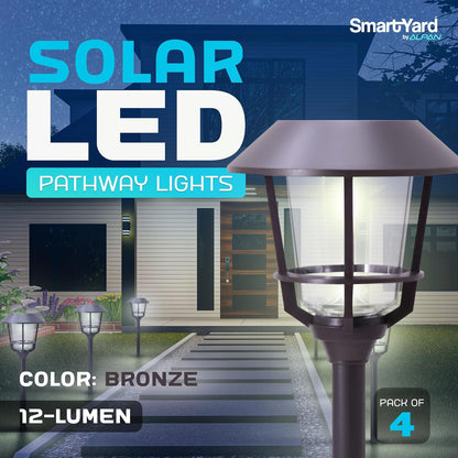 Solar LED Path Lights 4 Pack – 12 Lumens, Warm White, Oil-Rubbed Bronze, Solar Powered, Stainless