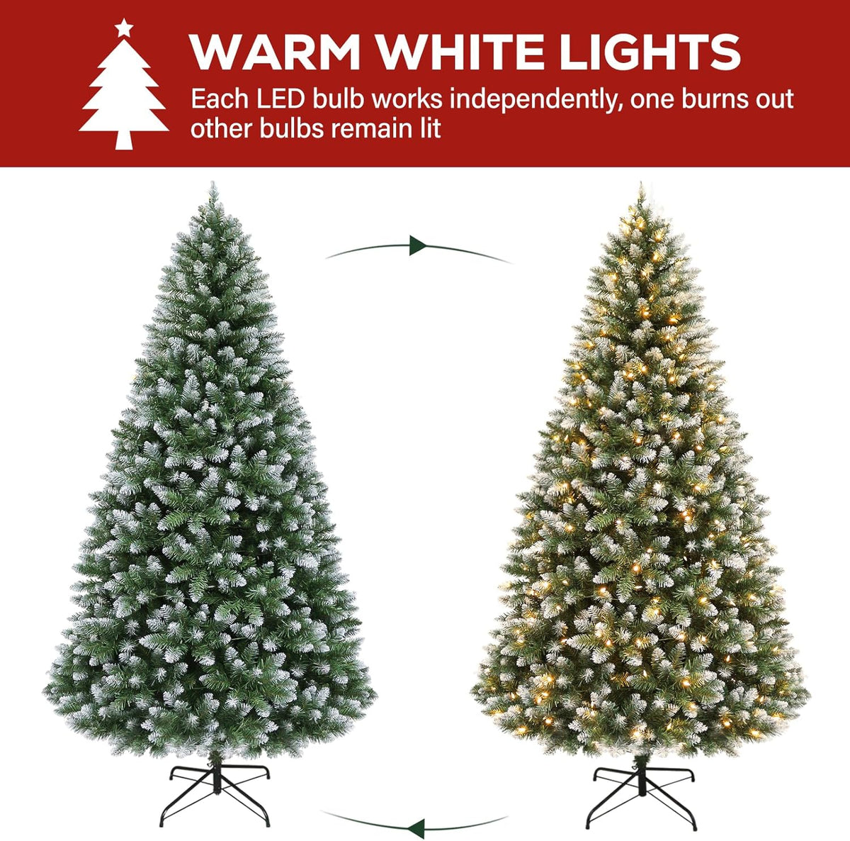Hykolity 6 ft Prelit Christmas Tree with 250 LED Warm White Lights, Partially Snow Flocked