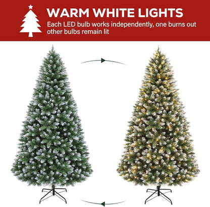 Hykolity 6 ft Prelit Christmas Tree with 250 LED Warm White Lights, Partially Snow Flocked