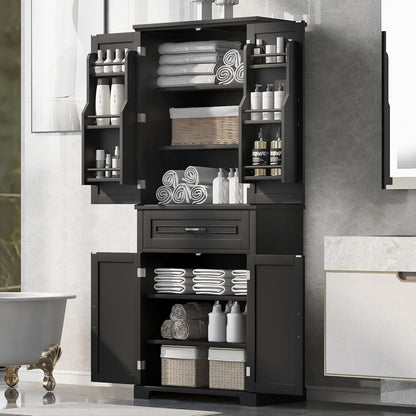 72.2" Tall Storage Cabinet with 4 Doors and Drawer, Freestanding Linen Cabinet, Wooden Pantry with