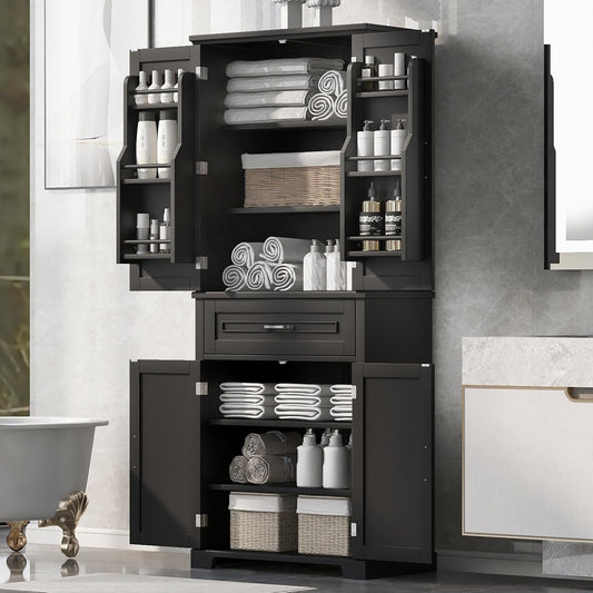 72.2" Tall Storage Cabinet with 4 Doors and Drawer, Freestanding Linen Cabinet, Wooden Pantry with