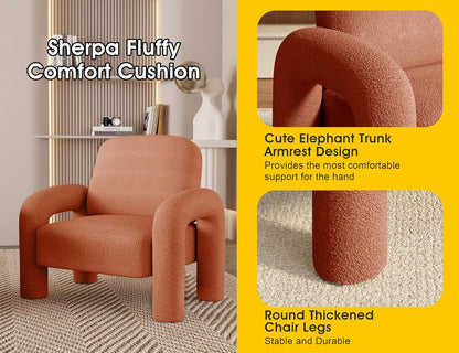 Modern Sherpa Accent Chair, Teddy Upholstered Arm Single Sofa, Cozy Fluffy Reading Chair for Living