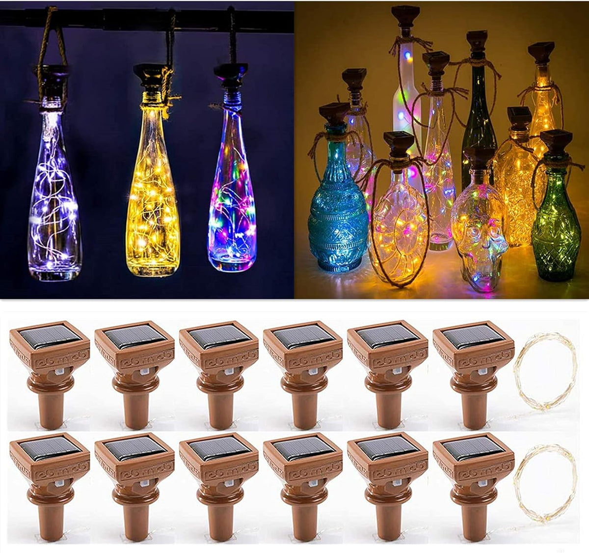 YJFWAL Upgraded 12 Pack Solar Wine Bottle Lights, 20 LEDs Waterproof Copper Light, Bottle Light
