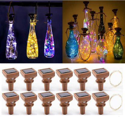 YJFWAL Upgraded 12 Pack Solar Wine Bottle Lights, 20 LEDs Waterproof Copper Light, Bottle Light
