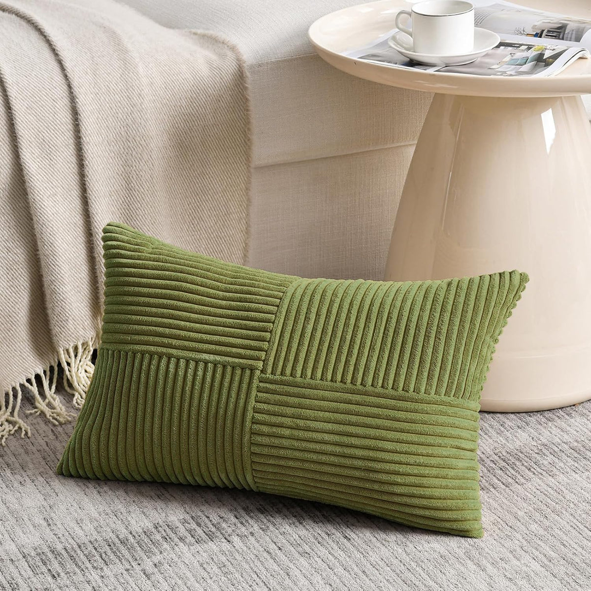 Fancy Homi 2 Packs Moss Green Long Lumbar Decorative Throw Pillow Covers 12x24 Inch for Couch Bed